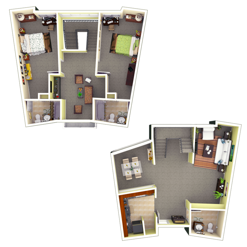 2x2.5 Townhome all units have 1 large and 1 standard - 2 Bed 2.5 Bath Townhome