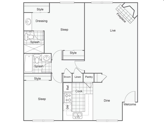 Floor Plan - 2 Bedroom 2 Bath
