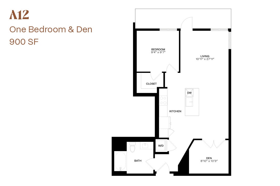 Floor Plan - One Bedroom & Den A12