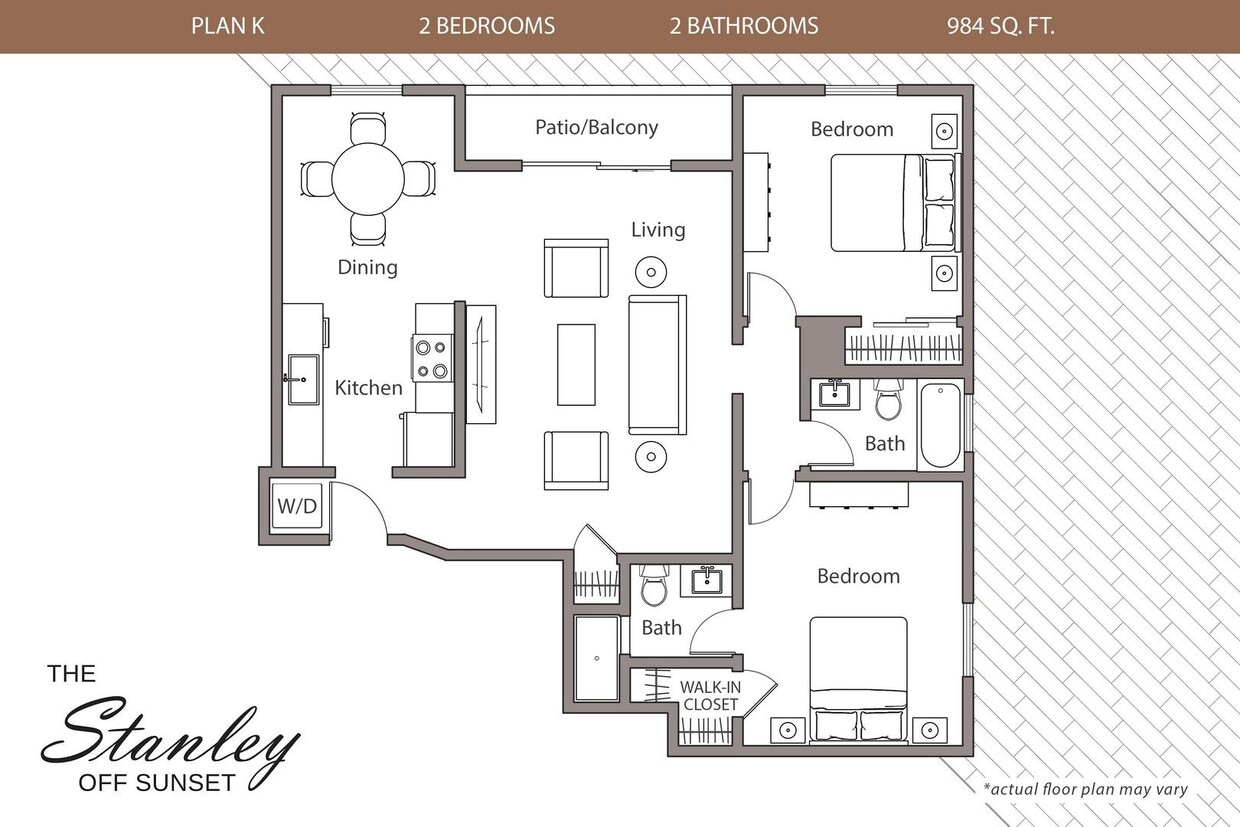 Floor Plan - 2 Bedrooms, 2 Baths Plan K