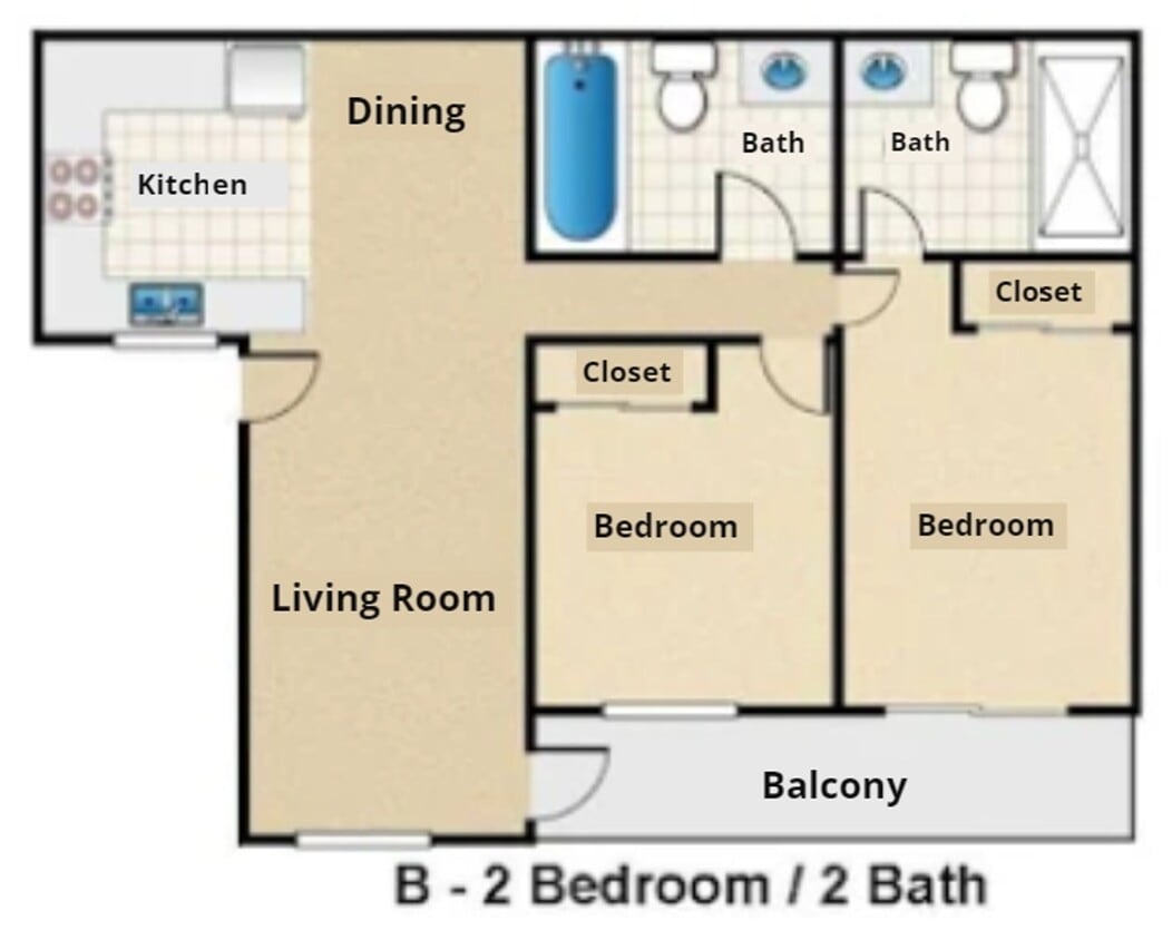 Floor Plan - 2 Bed, 2 Bath