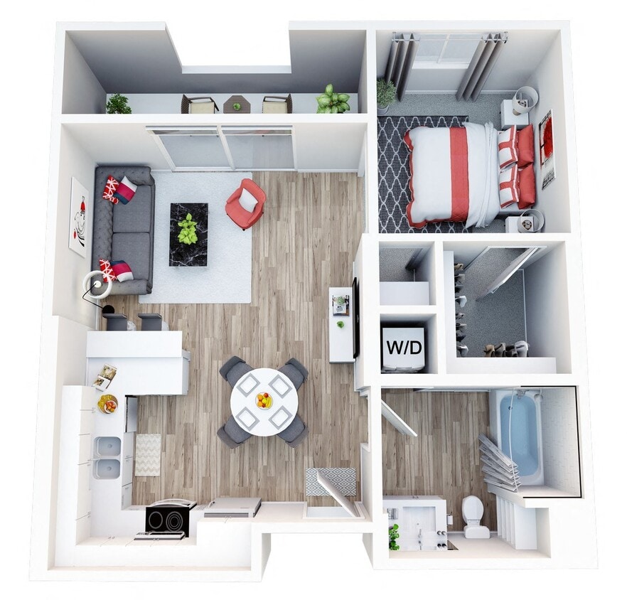 Floor Plan - 1 Bedroom, 1 Bath D1