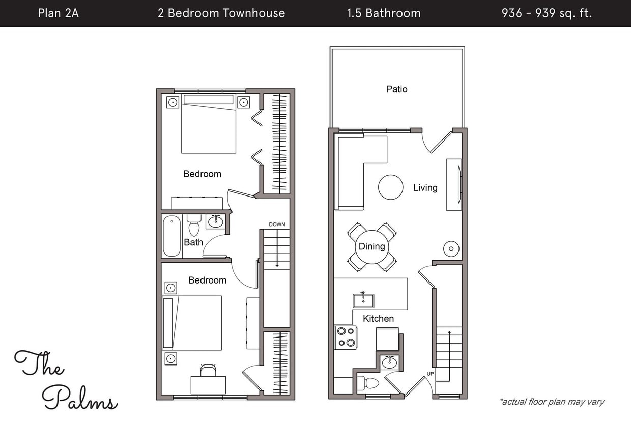 Floor Plan - 2 Bedroom, 1.5 Bath Townhouse A