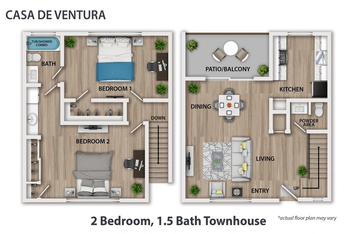 Floor Plan - 2 Bedroom, 1.5 Bath Townhouse