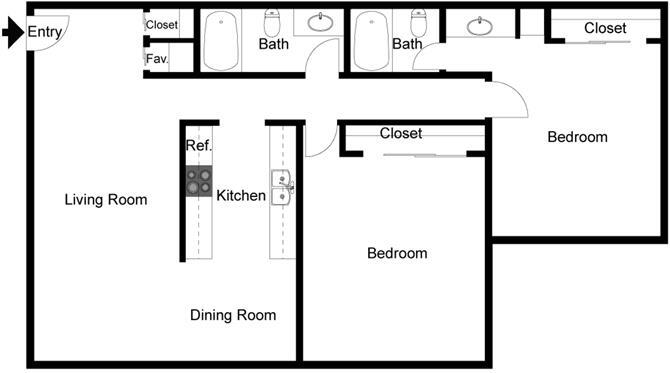 Floor Plan - 2 Bedroom 2 Bath