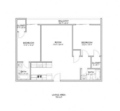 Floor Plan - 2 Bed, 2 Bath B