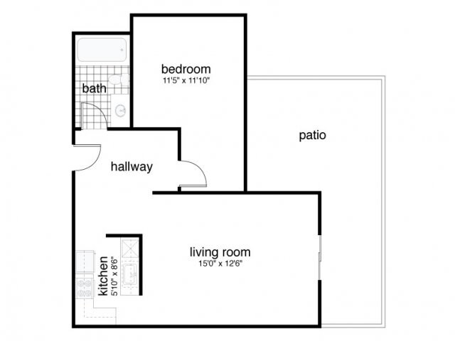 Floor Plan - 1 Bed 1 Bath