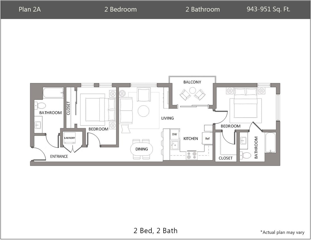 Floor Plan - 2 Bedroom, 2 Bath Plan 2A