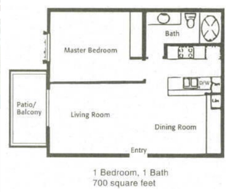 1 BR/1 BA - 1 Bedroom