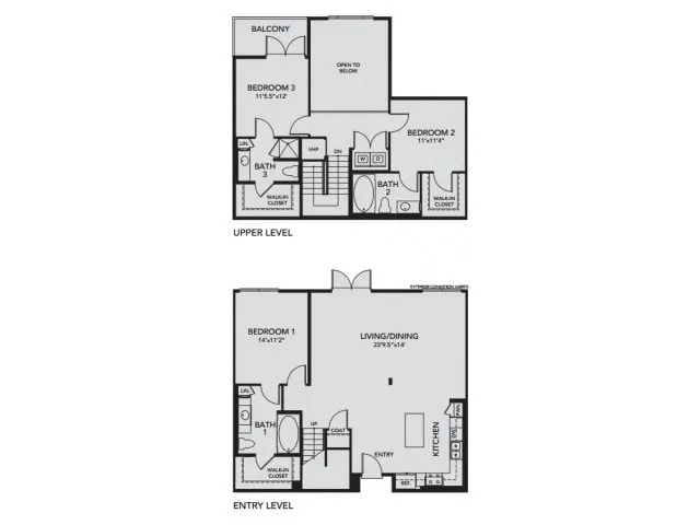 Floor Plan - C1 - 3 Bedroom, 3 Bath Townhome