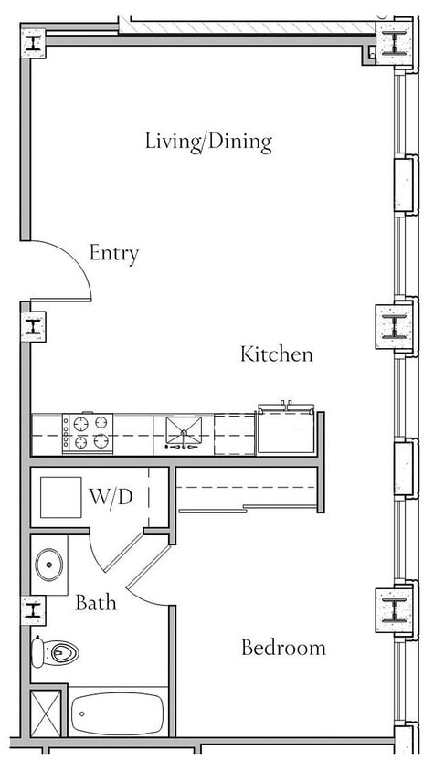 1 BR x 1 BA - B Floorplan - 1 BR x 1 BA - B