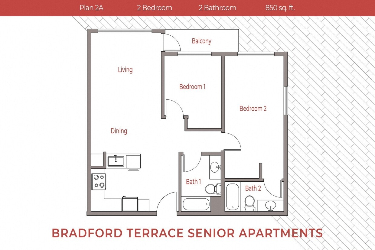 Floor Plan - 2 Bedroom, 2 Bath
