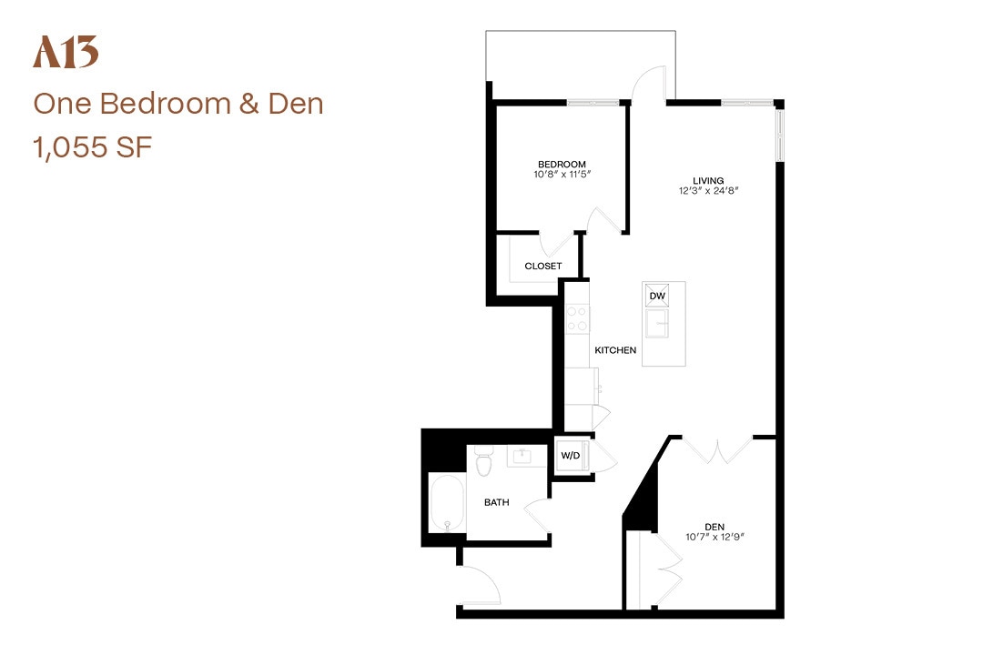 Floor Plan - One Bedroom & Den A13