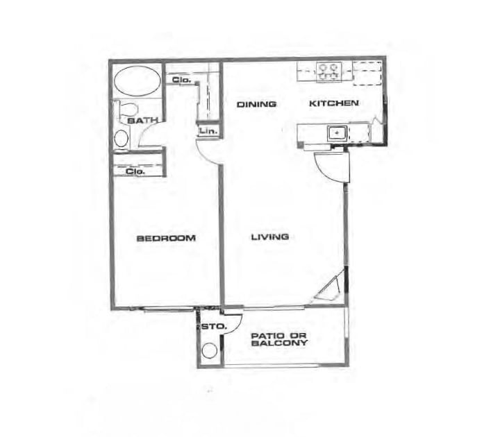Floor Plan - 1BR, 1BA - Type A