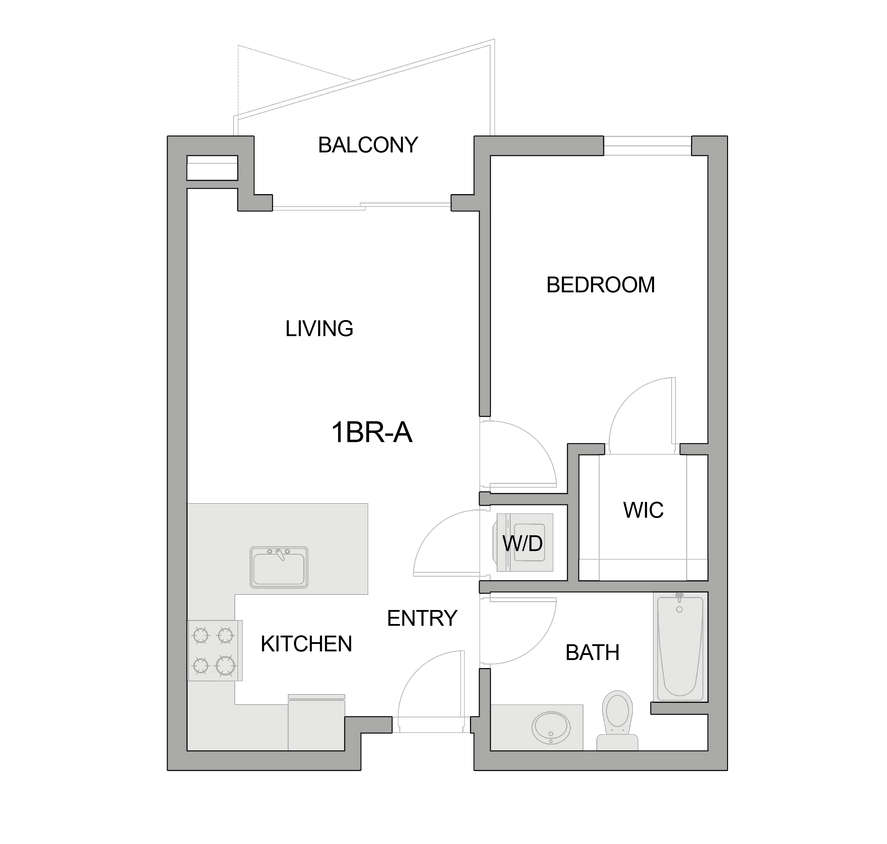 2D Floor Plan Rendering of a One-Bedroom Apartment - 1br-a