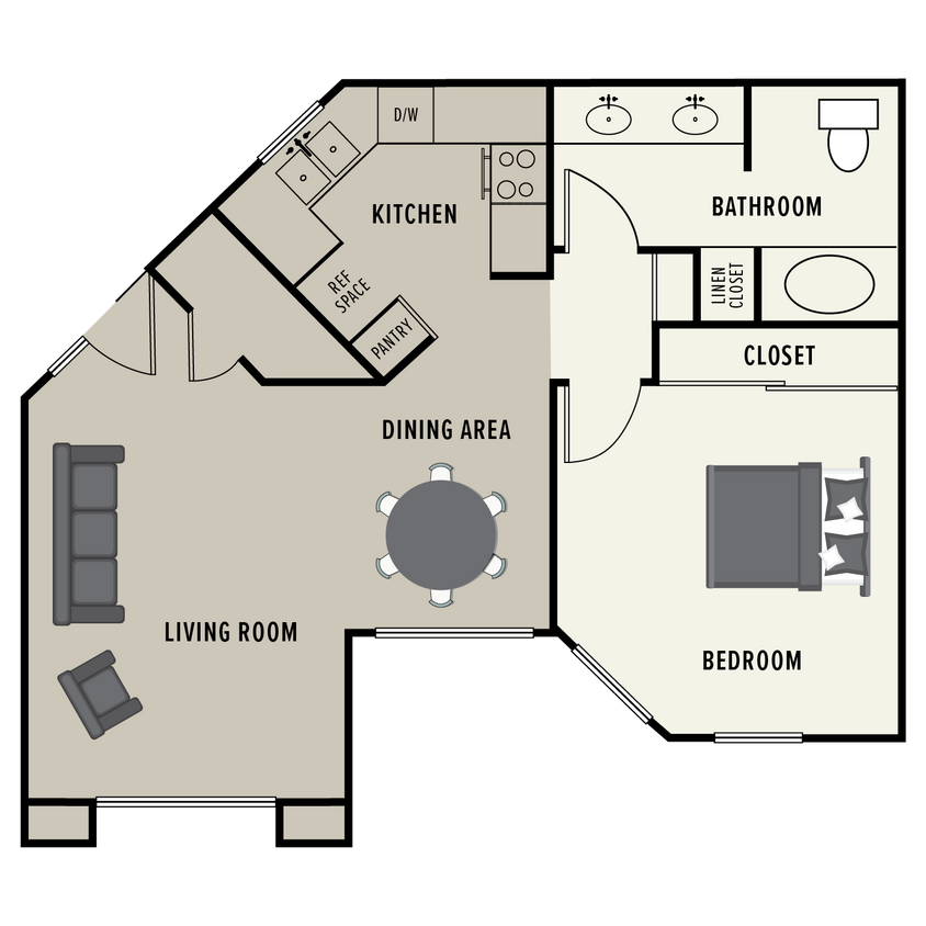 Floor Plan - 1 Bedroom 1 Bath - Large