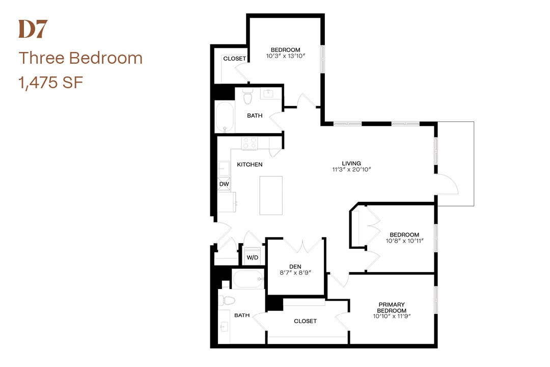 Floor Plan - Three Bedroom & Den D7