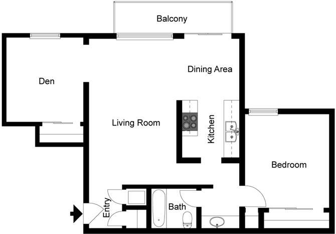 Floor Plan - 1 Bedroom 1 Bath Den