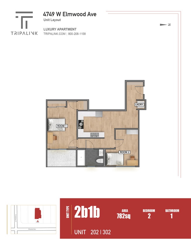 Floor Plan - 1 Bed 1 Bath - 782 sqft