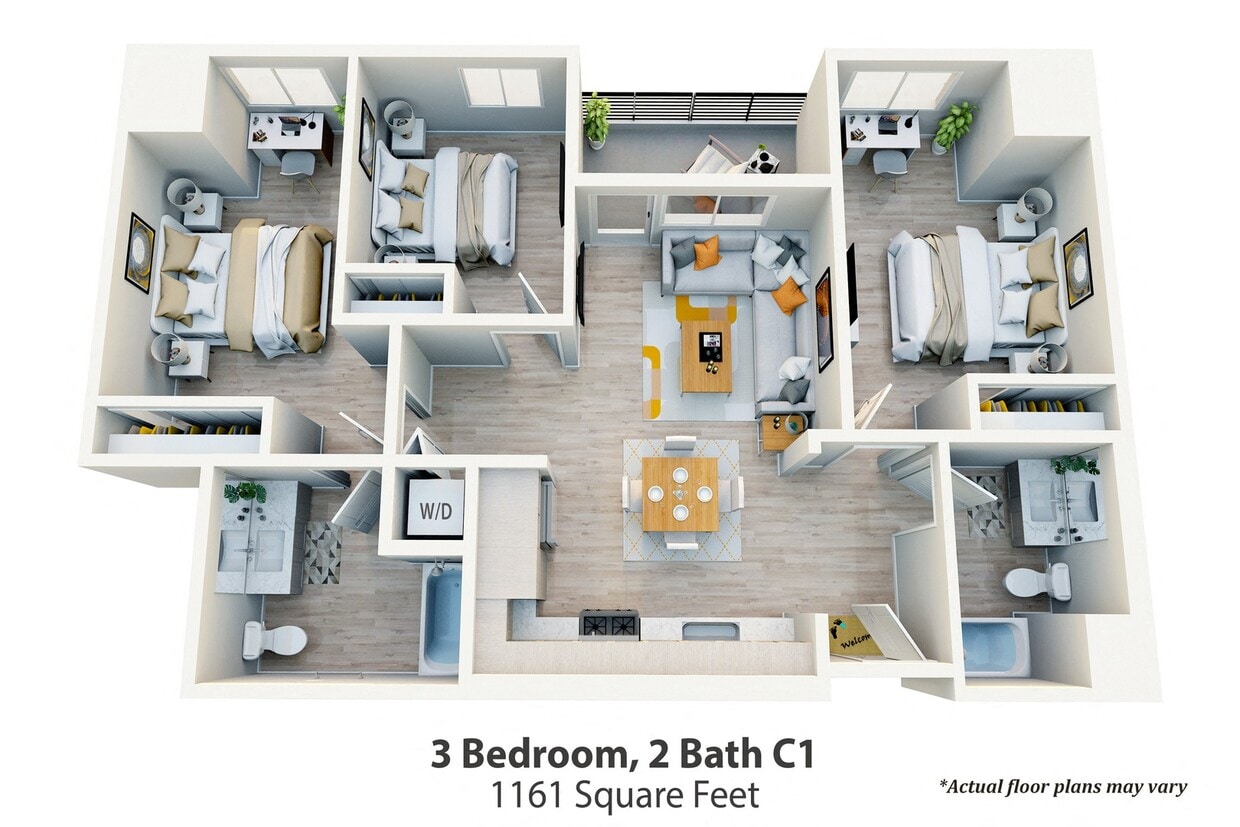 Floor Plan - 3 Bedroom, 2 Bath C1