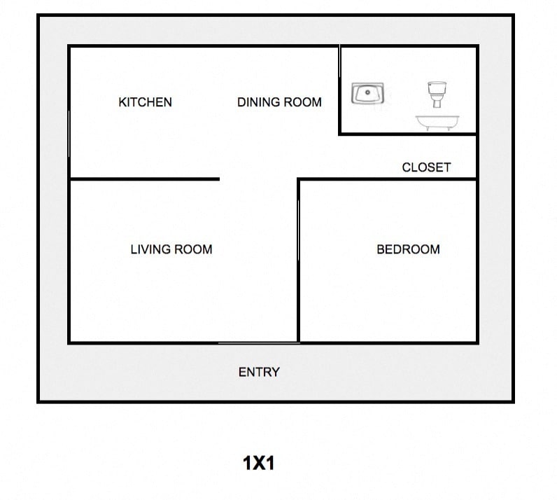 Floor Plan - 1 Bed 1 Bath