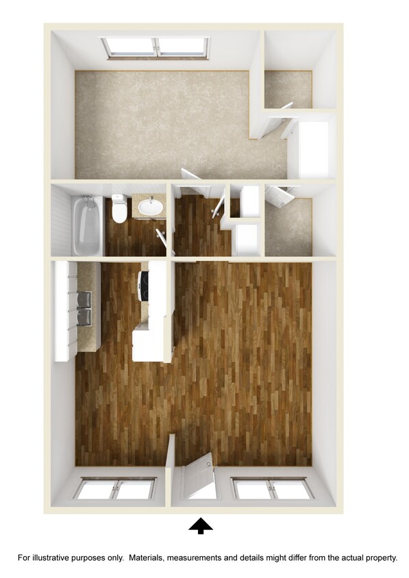Floor Plan - 1 Bedroom, 1 Bathroom Plan B