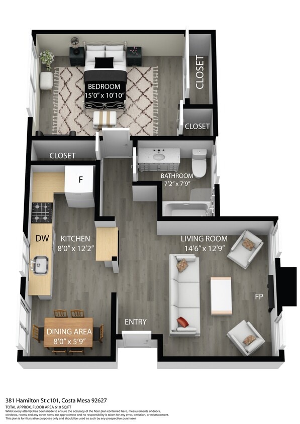 Floor Plan - 1 Bedroom 1 Bathroom