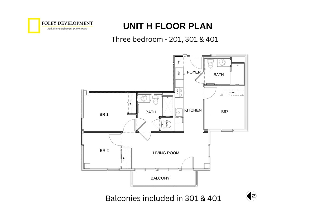 PLAN H - 01 - 3BR 2BA - H