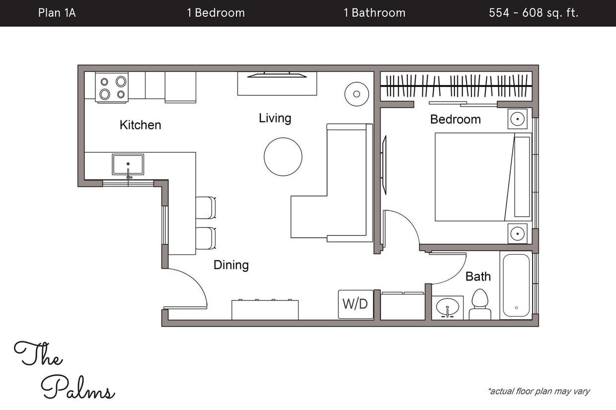 Floor Plan - 1 Bedroom, 1 Bath A