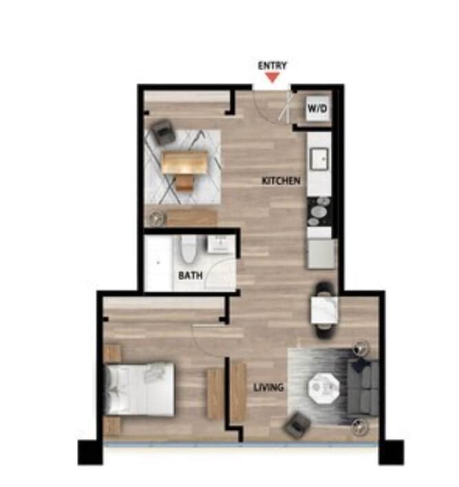 Floor Plan - 1 Bed 1 Bath +Den - 645 sqft