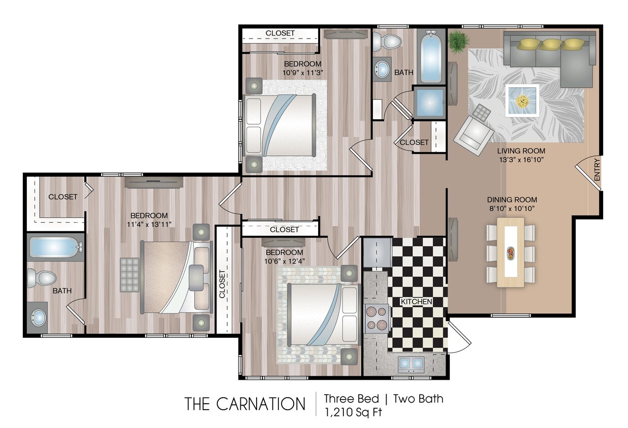 1210 sq ft - The Carnation Renovated (Garden)
