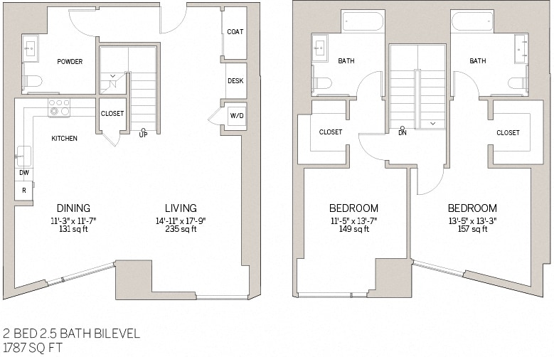 Floor Plan - Two Bedroom Bi Level - W