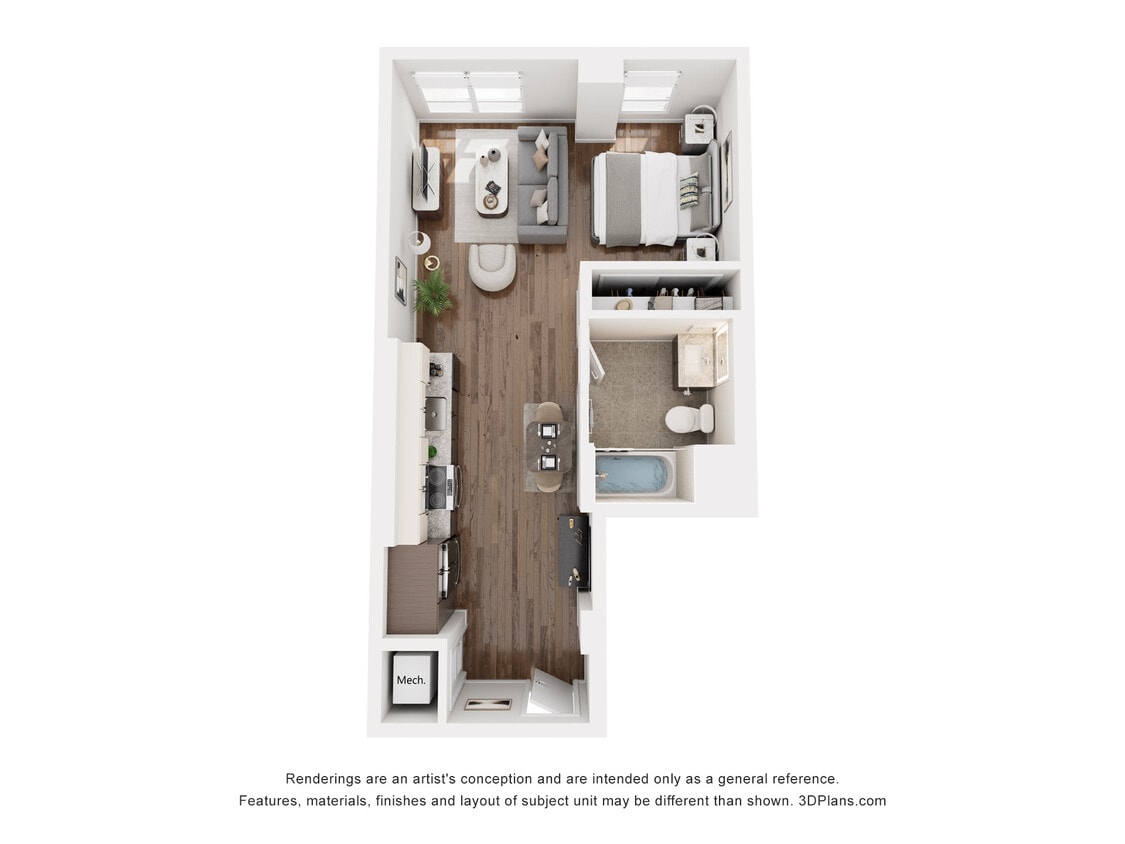 Floor Plan - W - 1 Bedroom