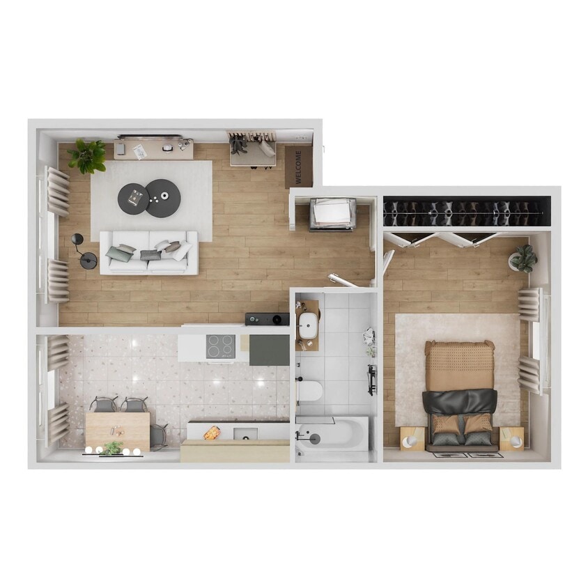 Floor Plan - 1 Bedrooms, 1 Bathroom Plan C