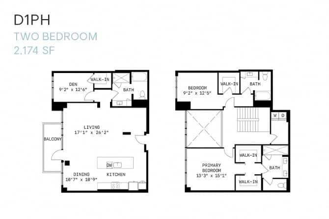 Floor Plan - Two Bedroom Den Penthouse D1ph