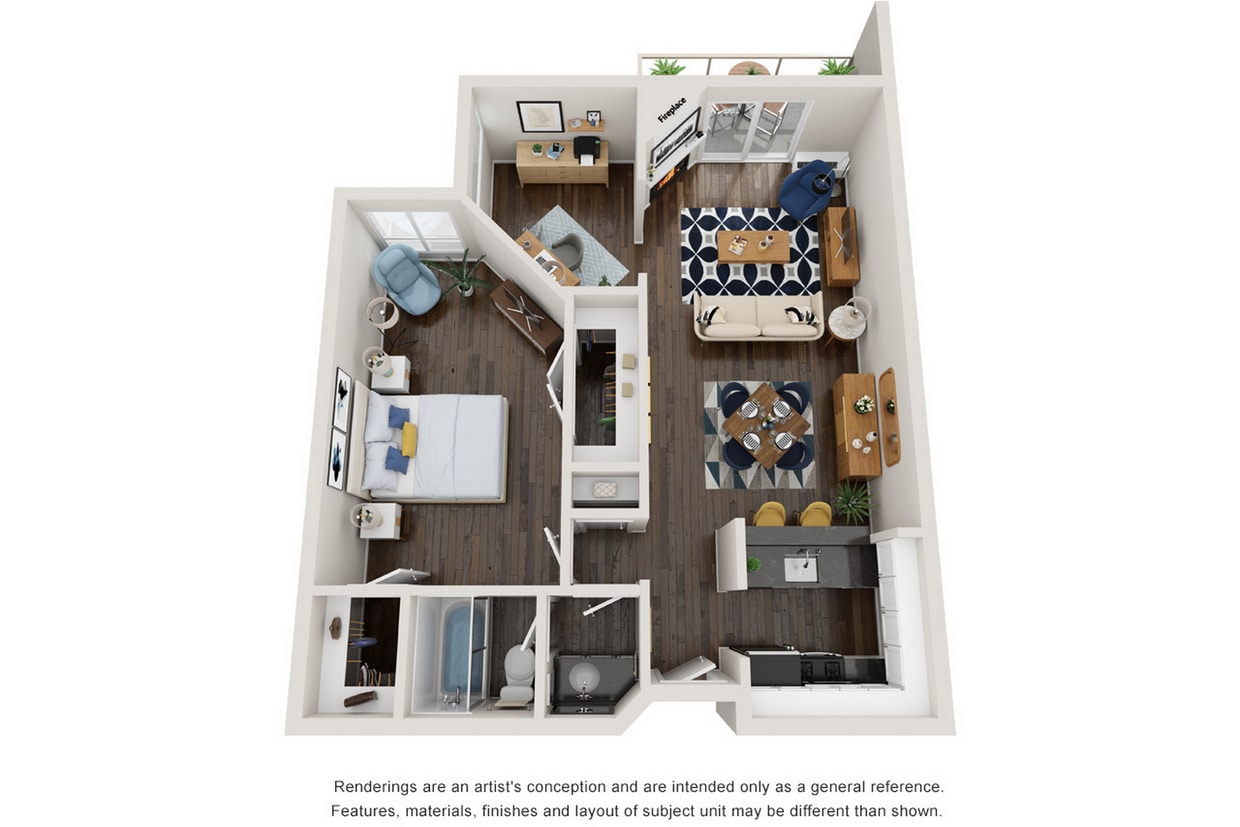 Floor Plan - Plan E 1 Bedroom + Den