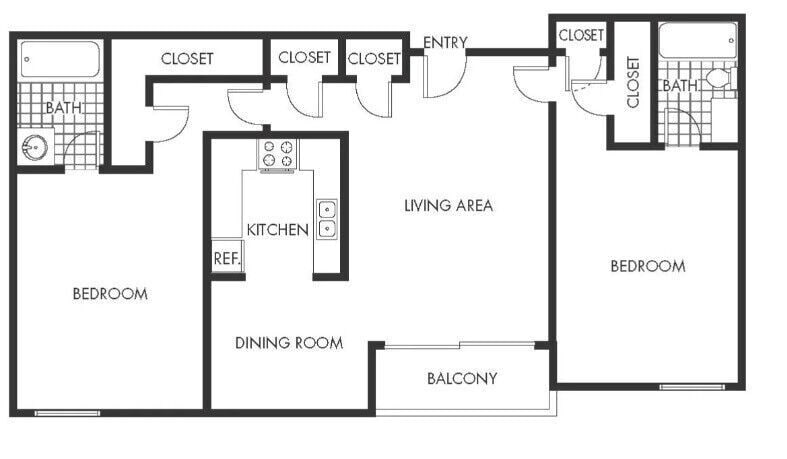 Floor Plan - 2 Bed, 2 Bath B