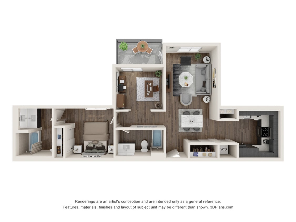 Floor Plan - 1 Bed 2 Bath +Den - 977 sqft