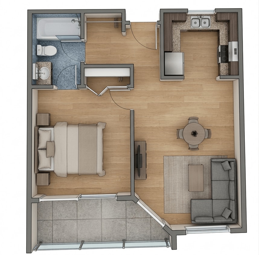 Floor Plan - The Mission - One Bedroom
