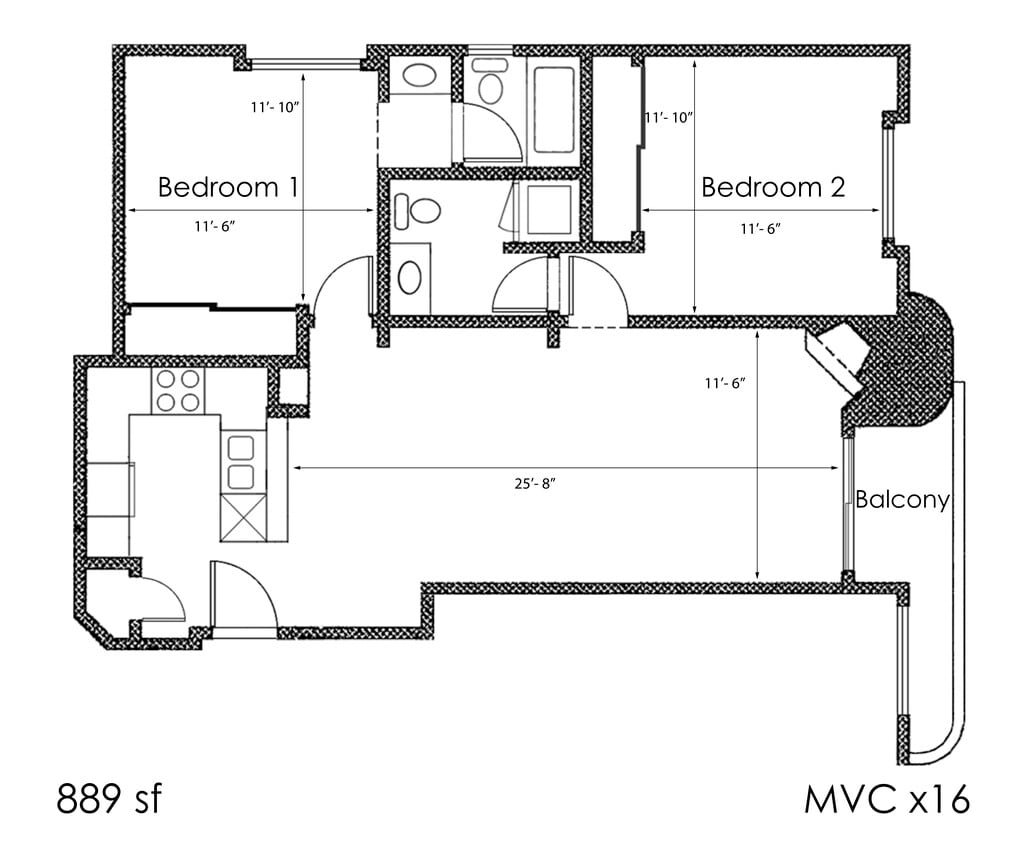 Floor Plan - 2BR 2BA - FLOOR PLAN G - 1400 MIDVALE