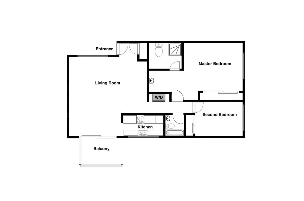 Floor Plan - 2+2,    1,000 Sf.,  1 Assigned Parking Space,