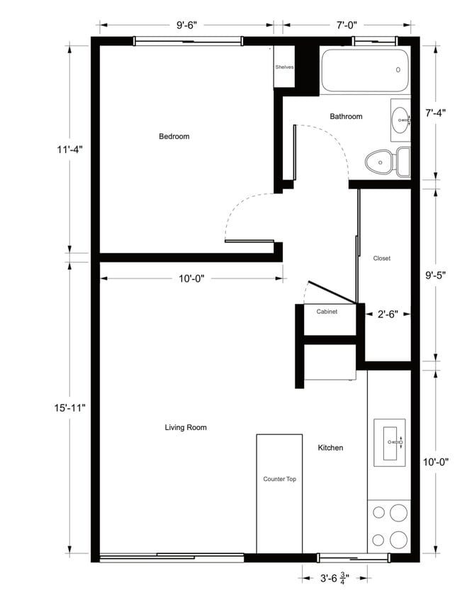 Floor Plan - 4201 Building 1 Bed / 1 Bath