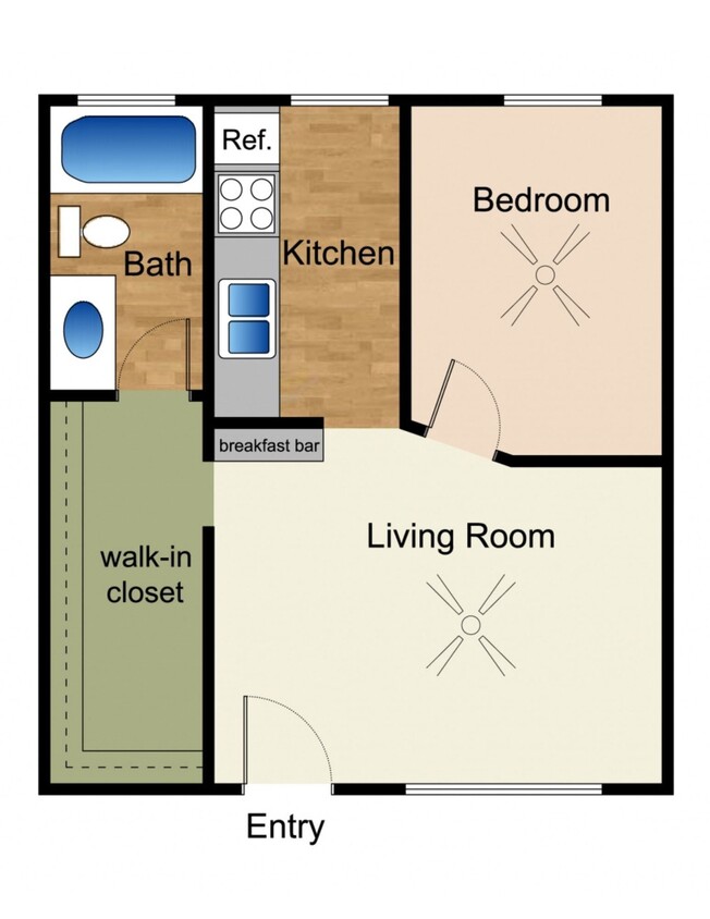 2D Rendering of a 1 Bed Floor Plan - 1x1