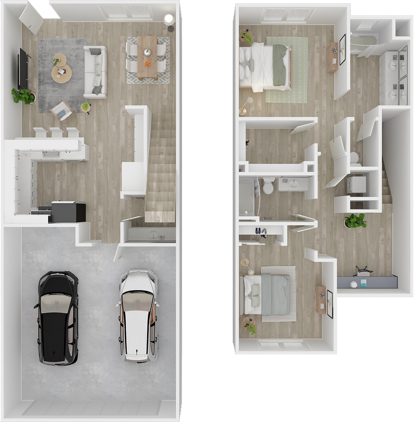 Floor Plan - Two Bed/ 2.5 Bath Townhome 