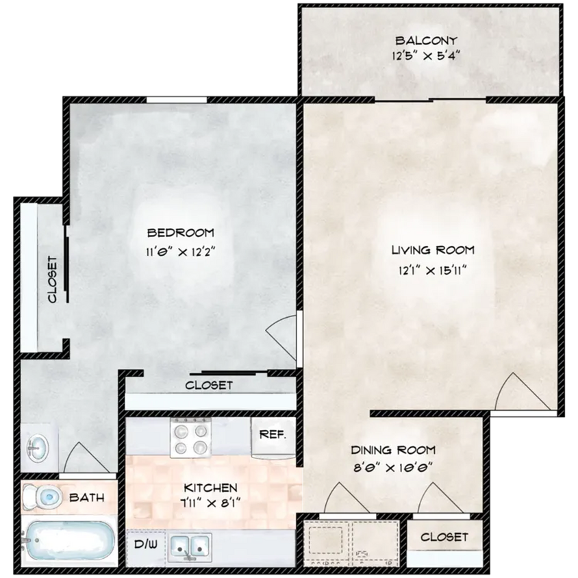 Floor Plan - 1BD/1BA