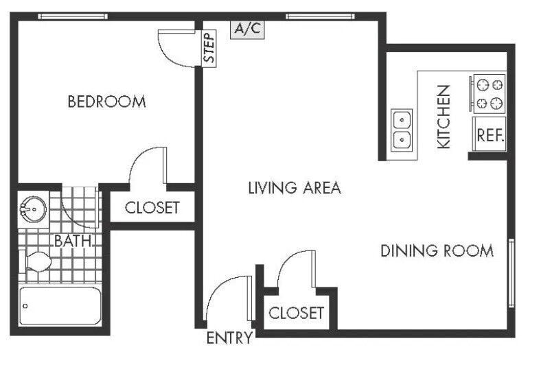 Floor Plan - 1 Bed, 1 Bath A