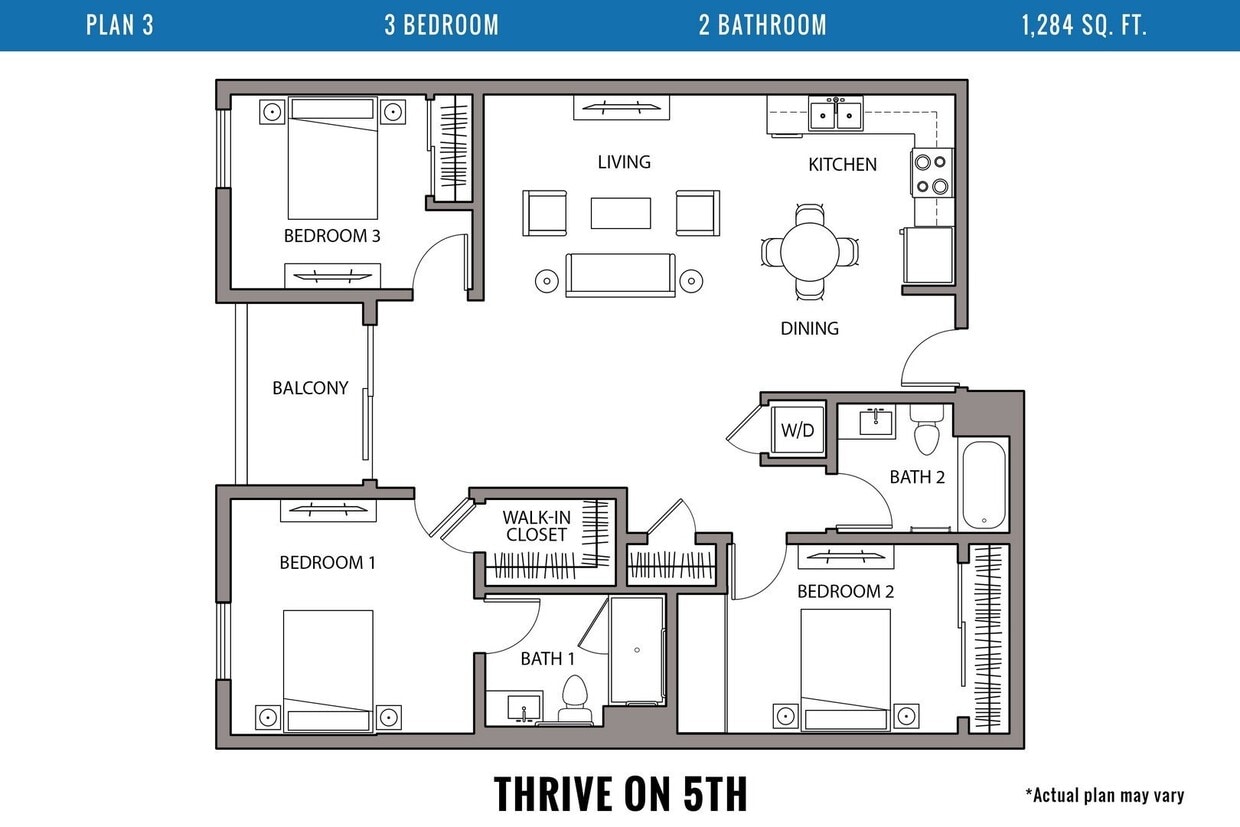 Floor Plan - 3 Bedroom, 2  Bath