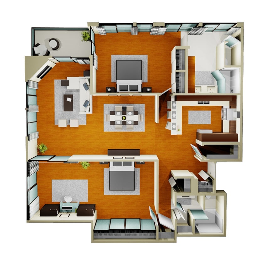 Floor Plan - Two Bedroom Corner Unit