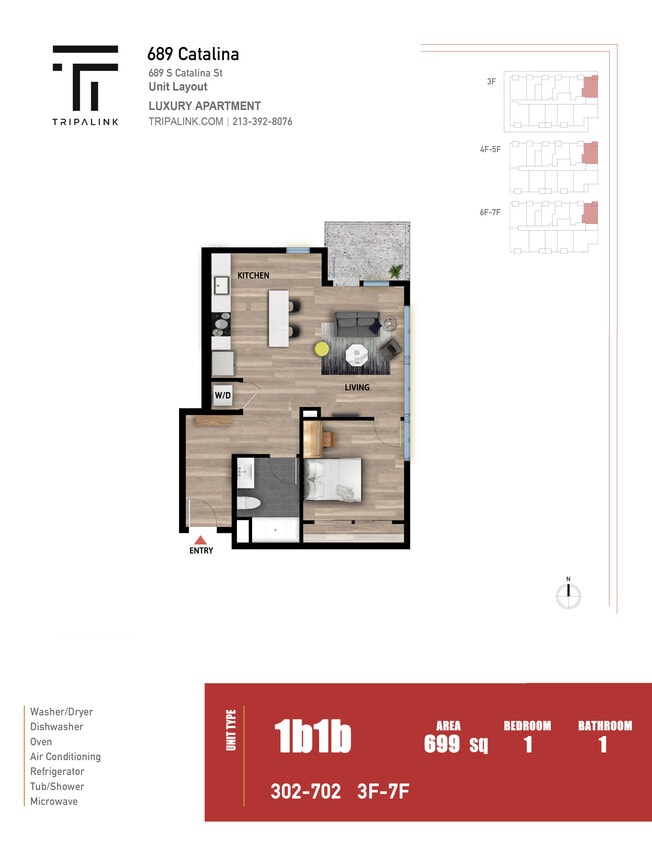 Floor Plan - 1 Bed 1 Bath - 699 sqft