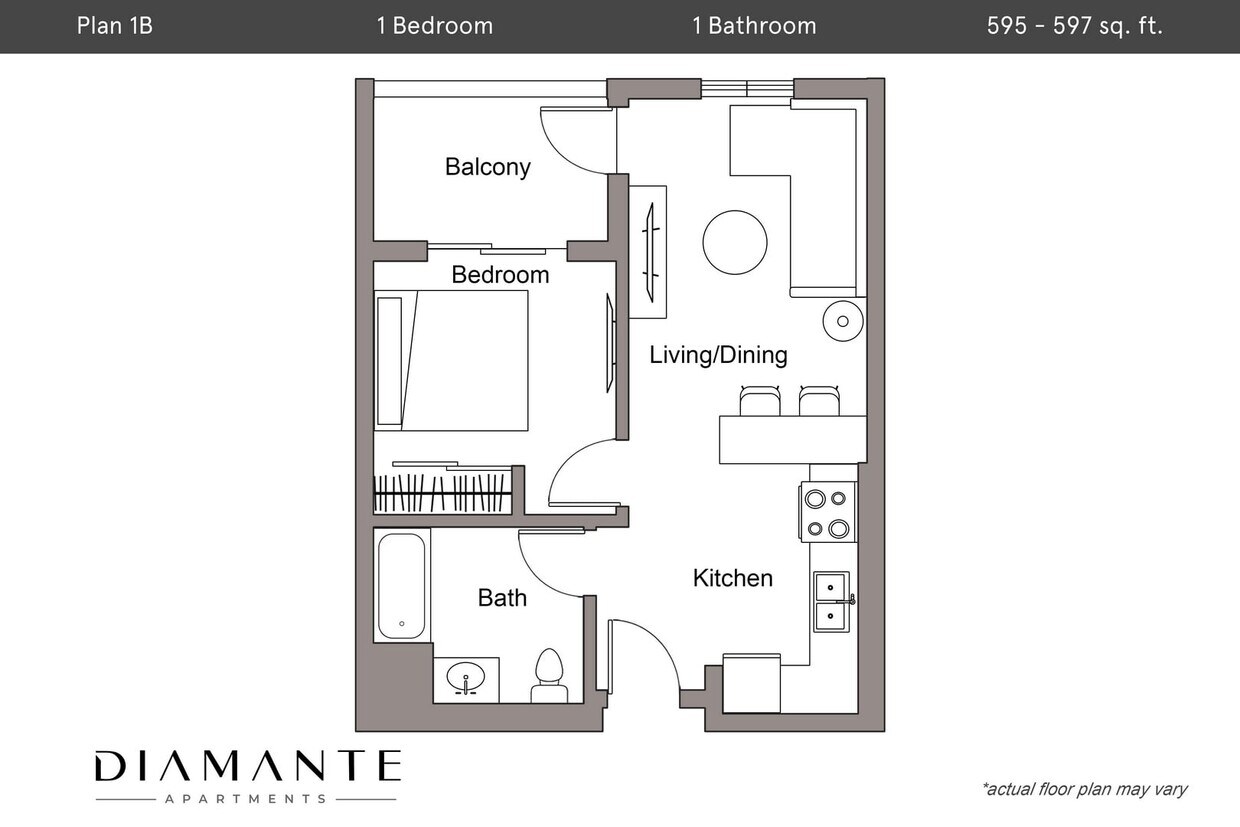 Floor Plan - Plan 1B - 1 Bedroom, 1 Bath